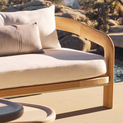 Harbour Chloe Round Side Table in Teak Natural / Travertine Cream