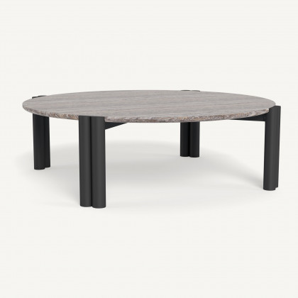 Harbour Cove Aluminum Round Coffee Table - Aluminum Asteroid, Travertine Dark Gray