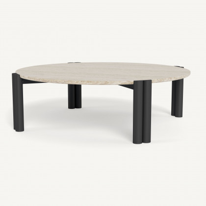 Harbour Cove Aluminum Round Coffee Table - Aluminum Asteroid, Travertine Natural