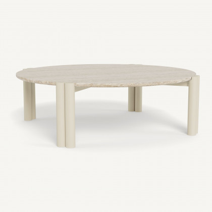 Harbour Cove Aluminum Round Coffee Table - Aluminum Bone, Travertine Natural