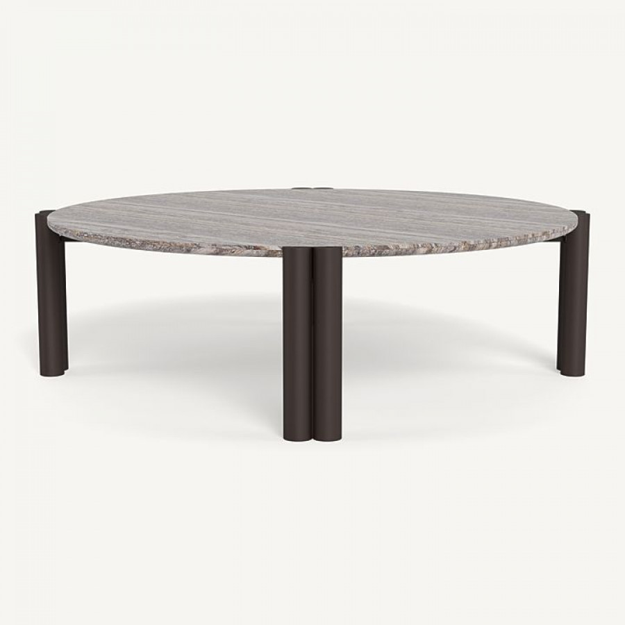 Harbour Cove Aluminum Round Coffee Table - Aluminum Bronze / Travertine Dark Gray