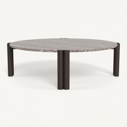 Harbour Cove Aluminum Round Coffee Table - Aluminum Bronze / Travertine Dark Gray