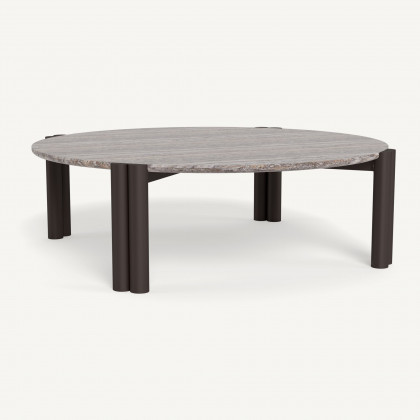 Harbour Cove Aluminum Round Coffee Table - Aluminum Bronze / Travertine Dark Gray