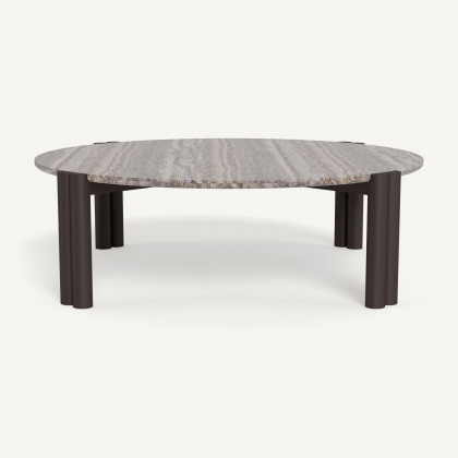 Harbour Cove Aluminum Round Coffee Table - Aluminum Bronze / Travertine Dark Gray