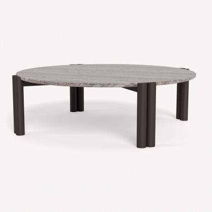Harbour Cove Aluminum Round Coffee Table - Aluminum Bronze / Travertine Dark Gray