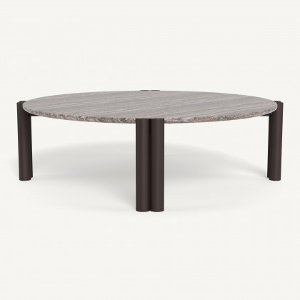 Harbour Cove Aluminum Round Coffee Table - Aluminum Bronze / Travertine Dark Gray