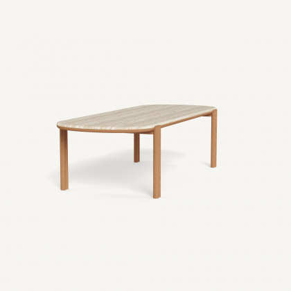 Harbour Cove Teak Pill Dining Table - Teak Natural, Travertine Cream