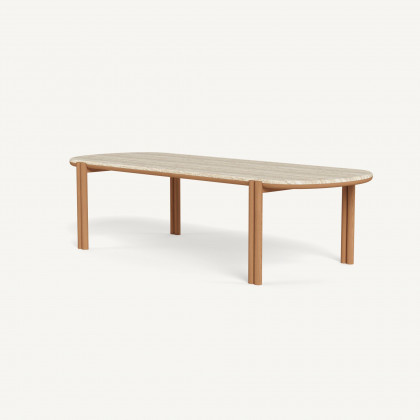 Harbour Cove Teak Pill Dining Table - Teak Natural, Travertine Cream