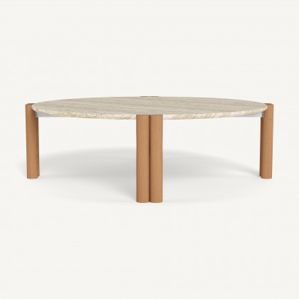 Harbour Cove Teak Round Coffee Table in Teak Natural / Travertine Cream