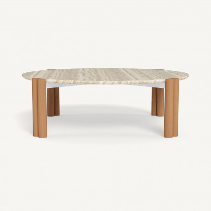 Harbour Cove Teak Round Coffee Table in Teak Natural / Travertine Cream