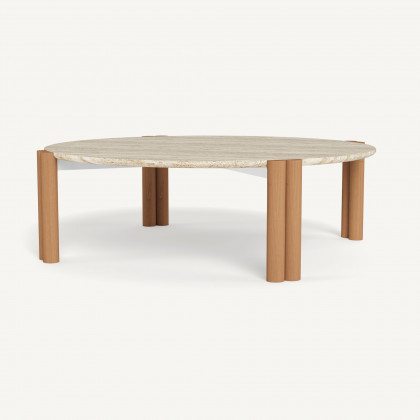 Harbour Cove Teak Round Coffee Table in Teak Natural / Travertine Cream