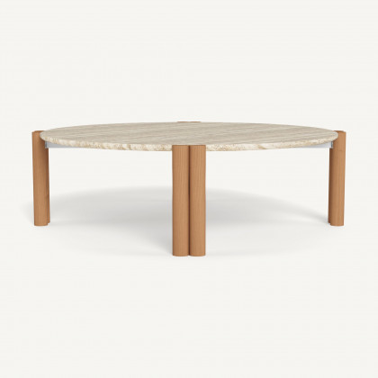 Harbour Cove Teak Round Coffee Table in Teak Natural / Travertine Cream