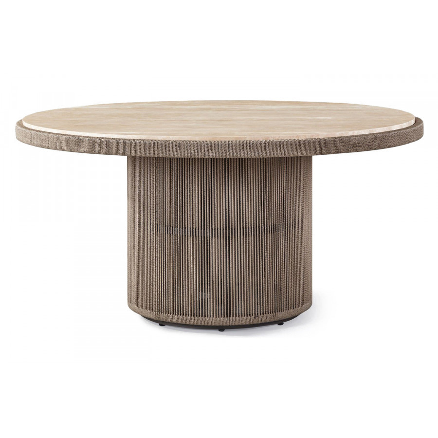 Harbour Formentera Round Dining Table 60" - Twisted Rope Dune, Travertine Natural