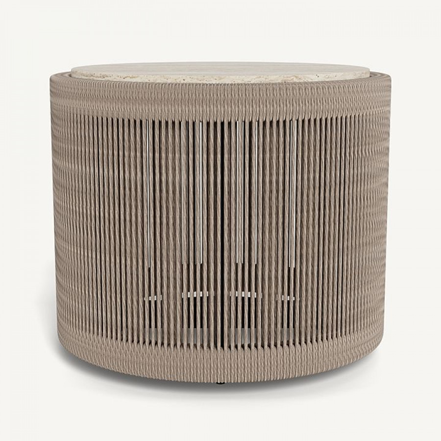 Harbour Formentera Round Side Table - Twisted Rope Dune / Travertine Natural