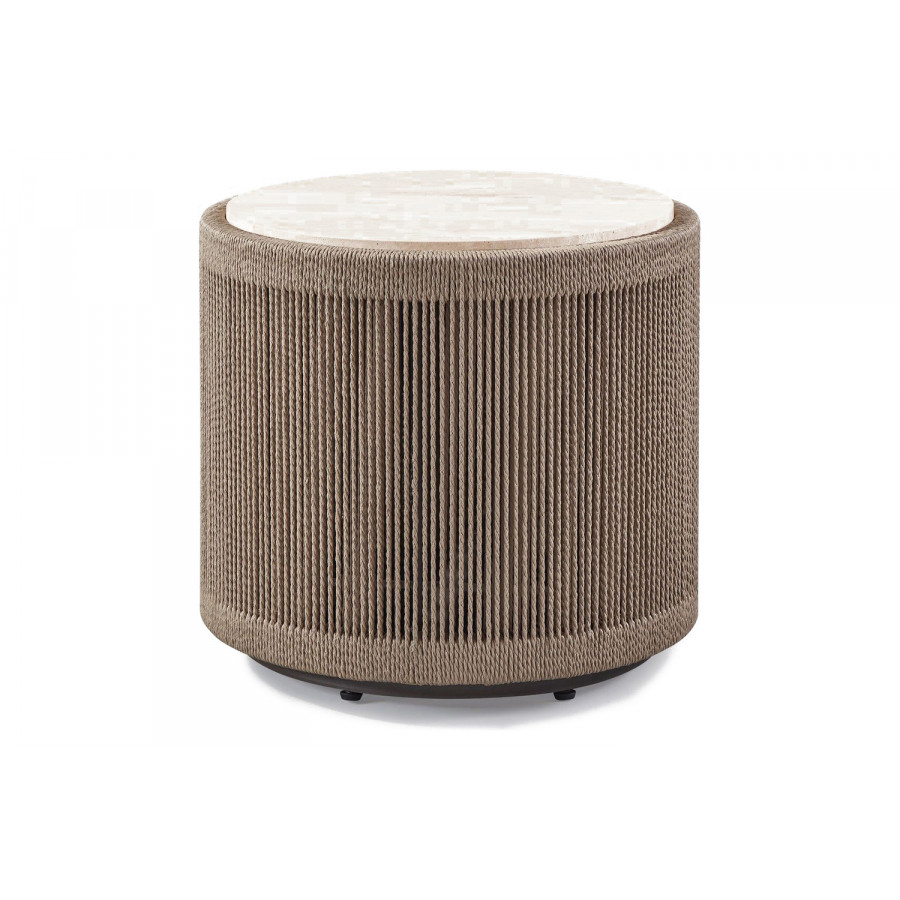 Harbour Formentera Round Side Table - Twisted Rope Dune, Travertine Natural