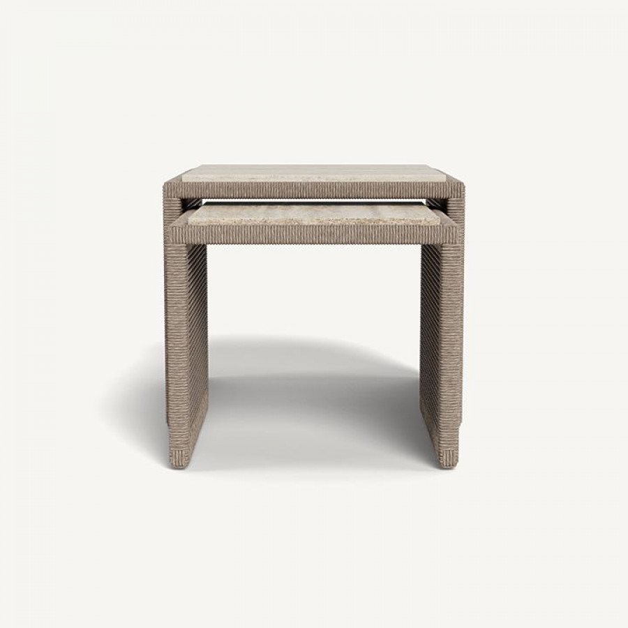Harbour Formentera Nesting Side Tables - Twisted Rope Dune / Travertine Natural
