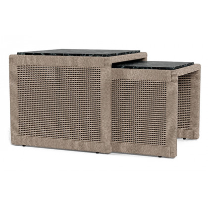 Harbour Formentera Nesting Side Tables - Twisted Rope Dune, Travertine Natural