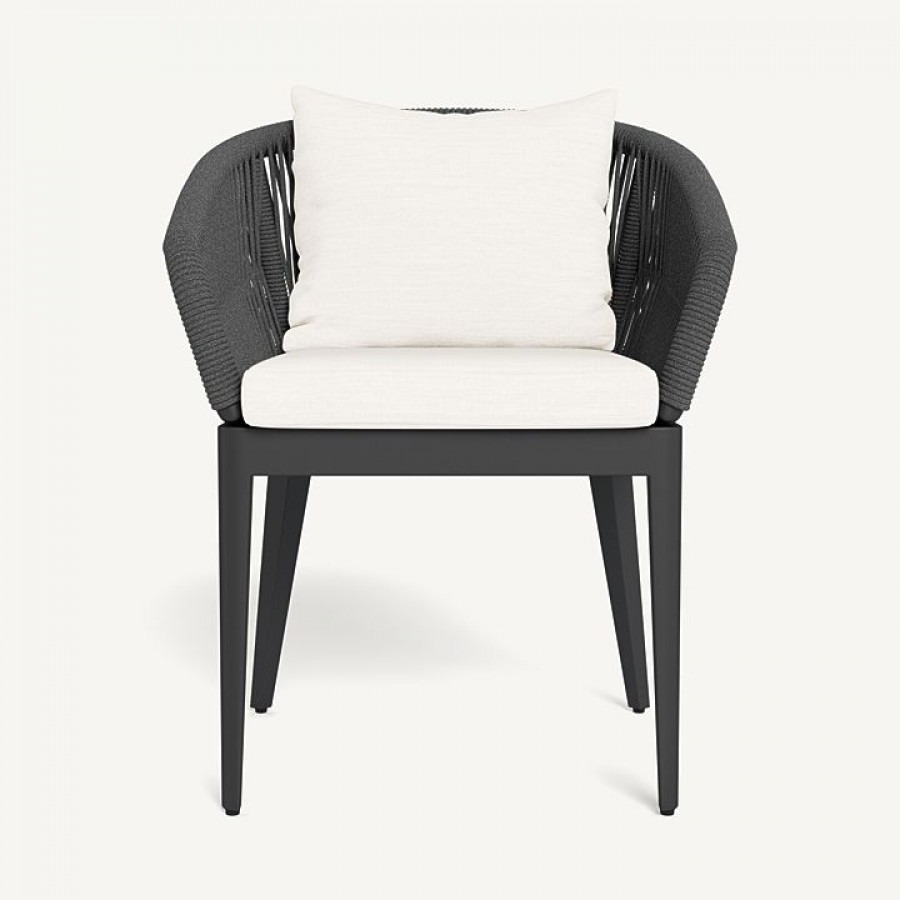 Harbour Hamilton Dining Chair - Aluminum Asteroid / Panama Blanco / Rope Dark Gray