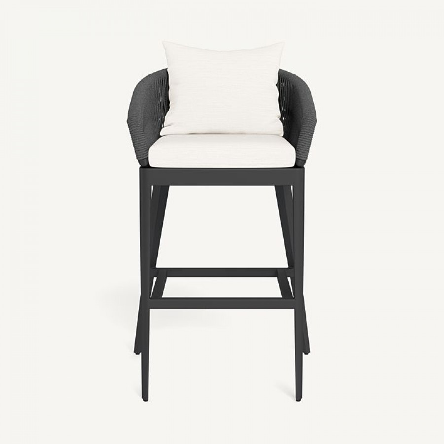 Harbour Hamilton Bar Stool - Aluminum Asteroid / Panama Blanco / Rope Dark Gray