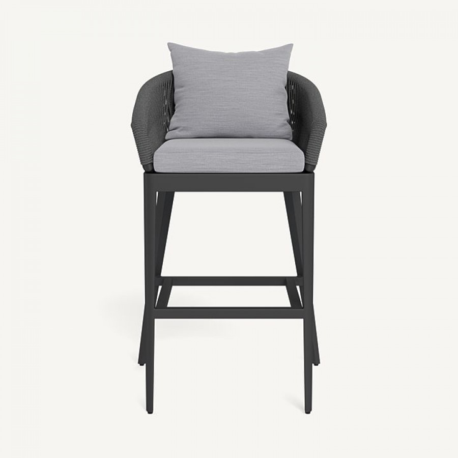 Harbour Hamilton Bar Stool - Aluminum Asteroid / Panama Cloud / Rope Dark Gray