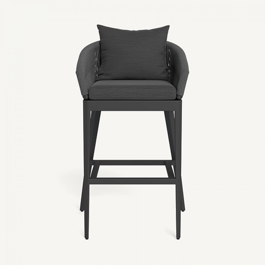 Harbour Hamilton Bar Stool - Aluminum Asteroid / Panama Grafito / Rope Dark Gray