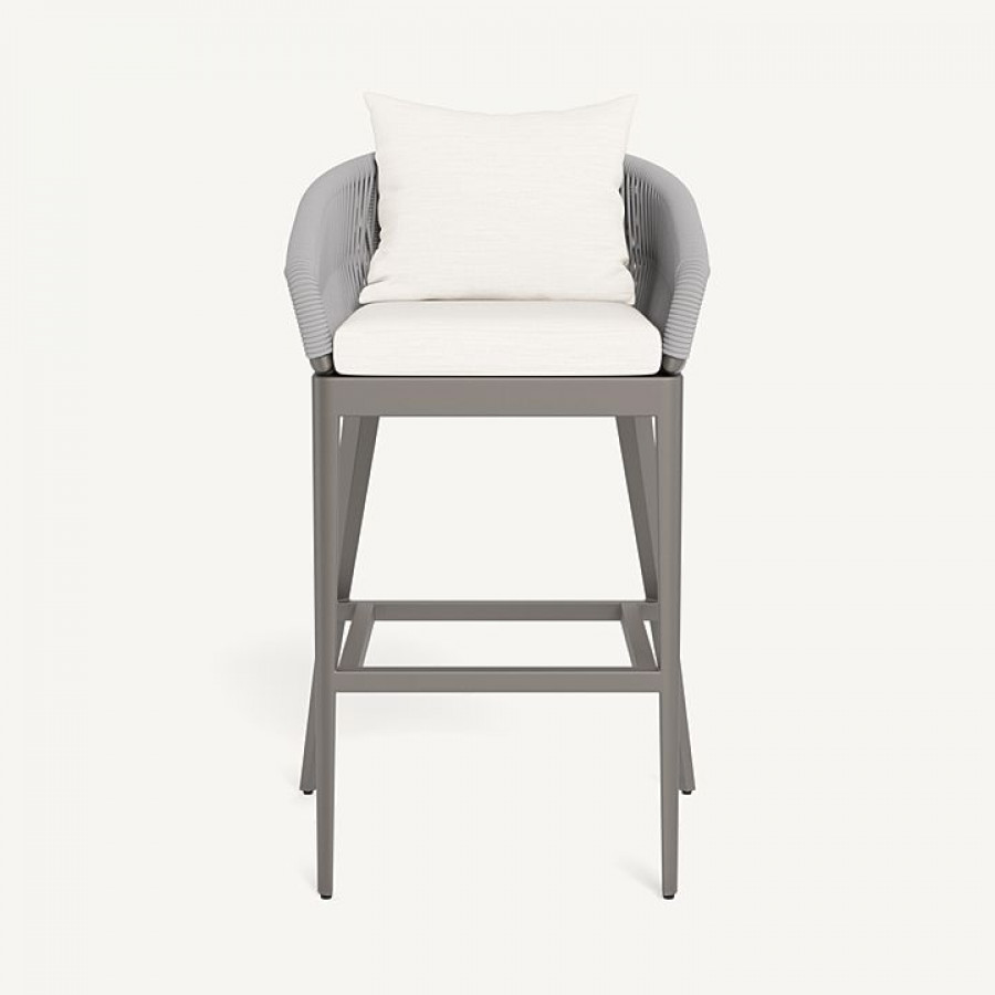 Harbour Hamilton Bar Stool - Aluminum Taupe / Panama Blanco / Rope Light Gray