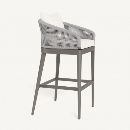 Harbour Hamilton Bar Stool - Aluminum Taupe / Panama Blanco / Rope Light Gray