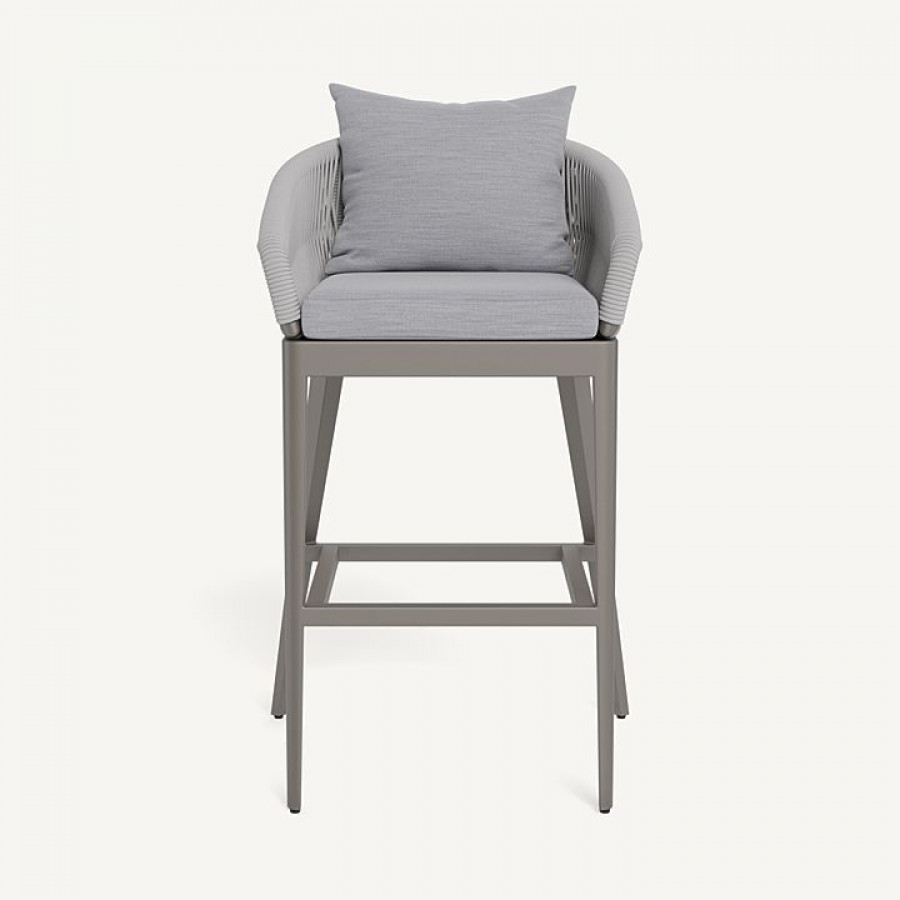 Harbour Hamilton Bar Stool - Aluminum Taupe / Panama Cloud / Rope Light Gray