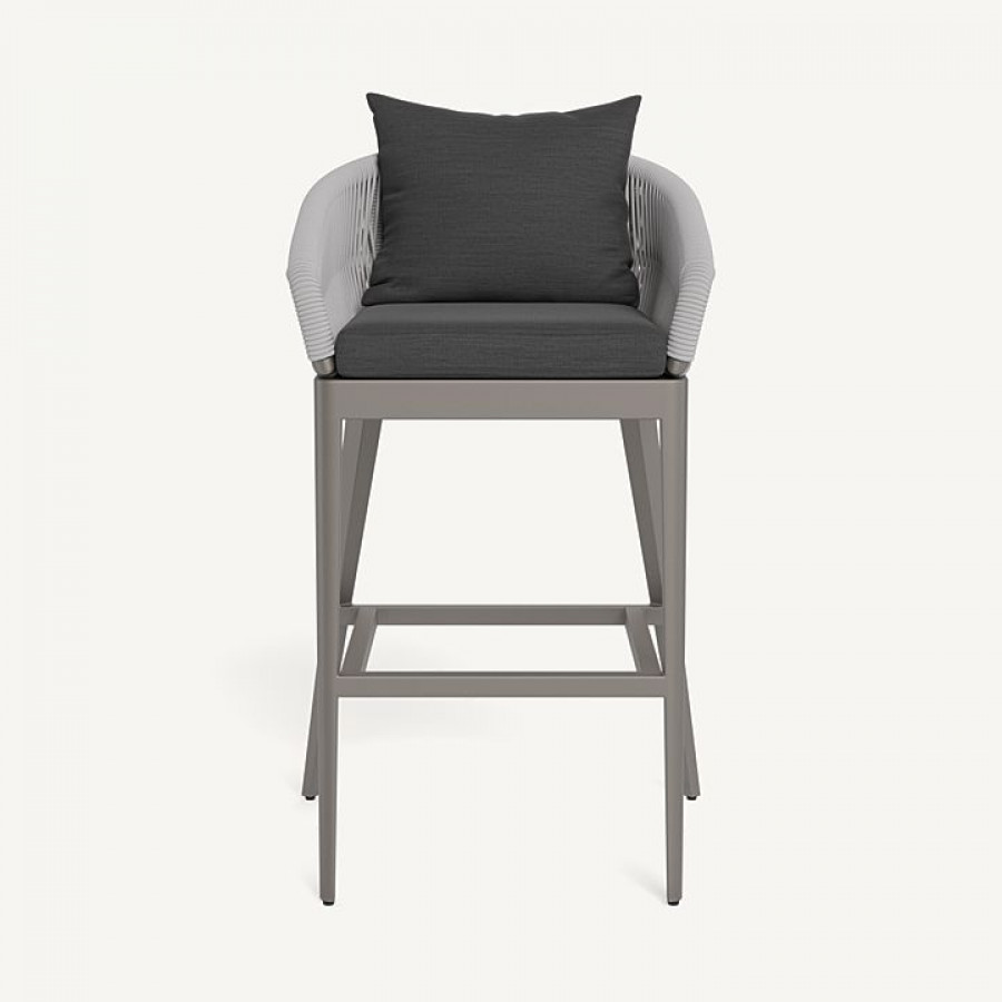 Harbour Hamilton Bar Stool - Aluminum Taupe / Panama Grafito / Rope Light Gray