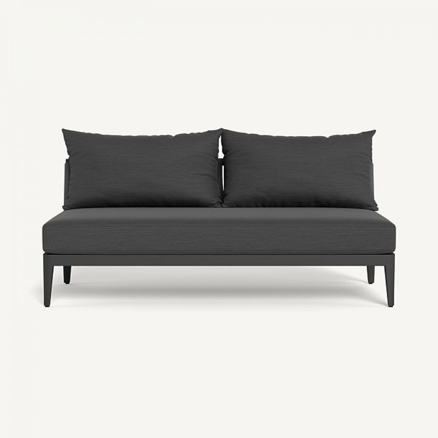 Harbour Hamilton 2 Seat Armless Sofa - Aluminum Asteroid, Panama Grafito, Rope Dark Gray