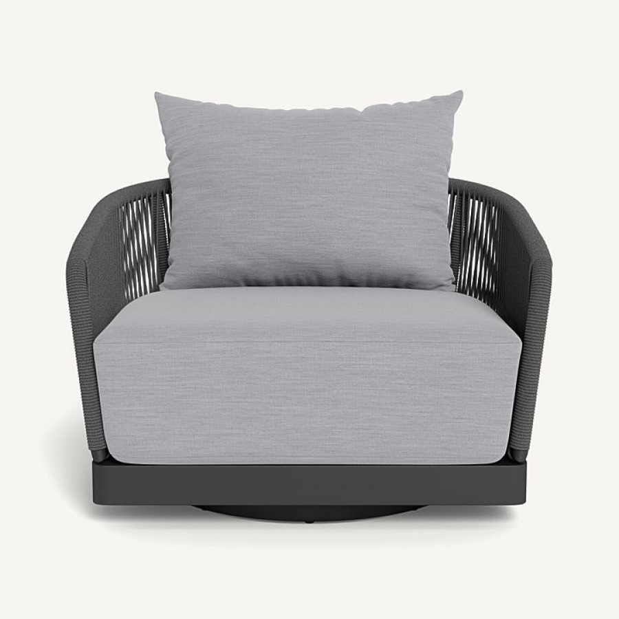 Harbour Hamilton Swivel Lounge Chair - Aluminum Asteroid / Panama Cloud / Rope Dark Gray