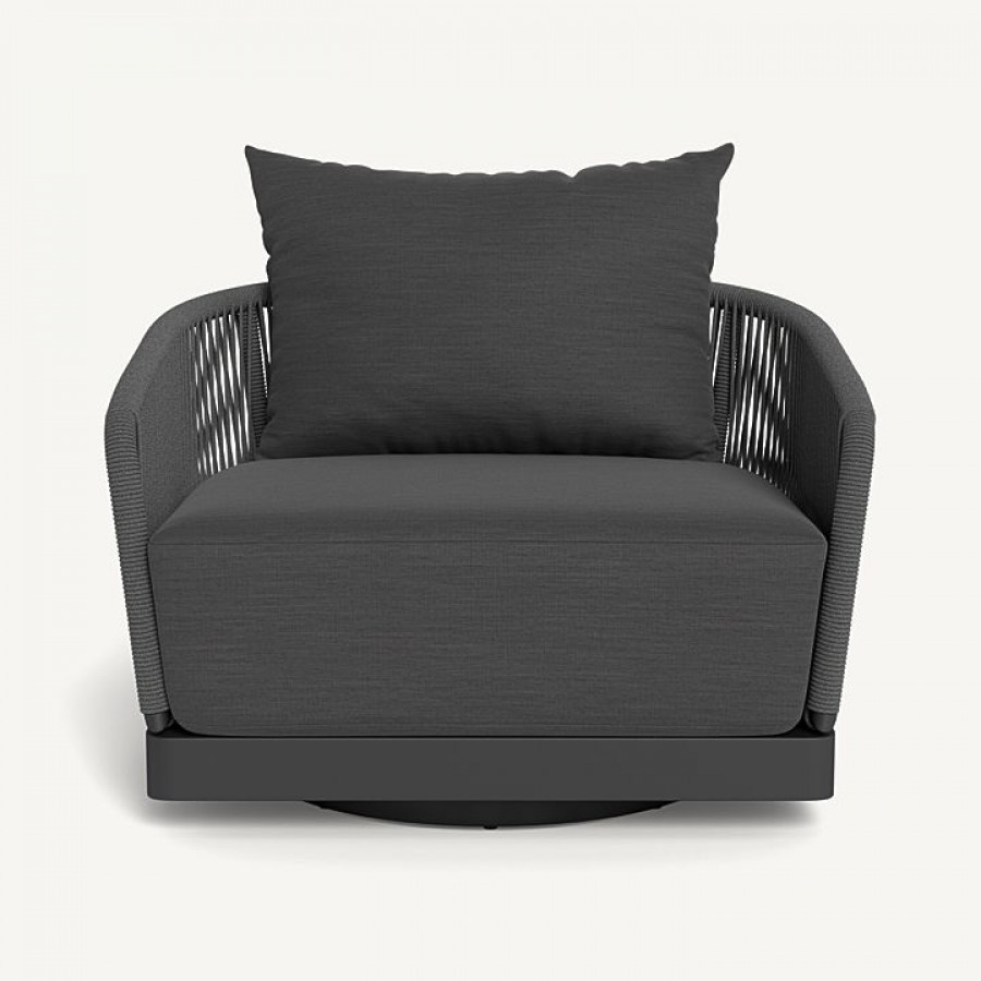 Harbour Hamilton Swivel Lounge Chair - Aluminum Asteroid / Panama Grafito / Rope Dark Gray