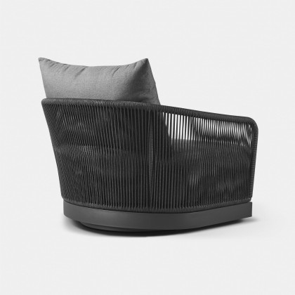 Harbour Hamilton Swivel Lounge Chair - Aluminum Asteroid / Panama Grafito / Rope Dark Gray
