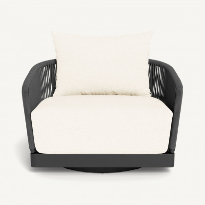 Harbour Hamilton Swivel Lounge Chair - Aluminum Asteroid / Riviera Ivory / Rope Dark Gray