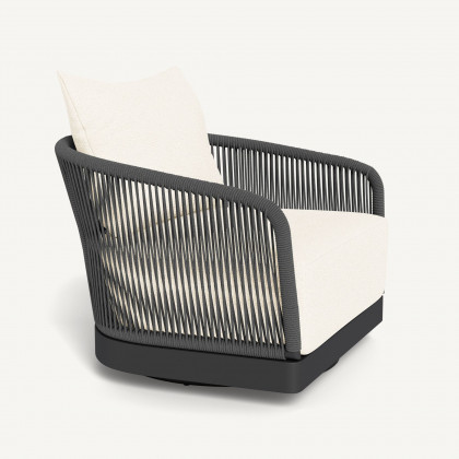 Harbour Hamilton Swivel Lounge Chair - Aluminum Asteroid / Riviera Ivory / Rope Dark Gray
