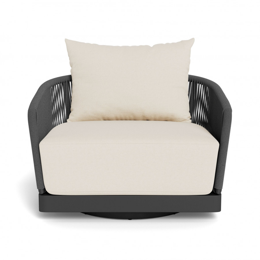 Harbour Hamilton Swivel Lounge Chair - Aluminum Asteroid / Siesta Ivory / Rope Dark Gray