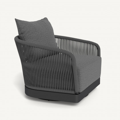 Harbour Hamilton Swivel Lounge Chair - Aluminum Asteroid / Siesta Slate / Rope Dark Gray