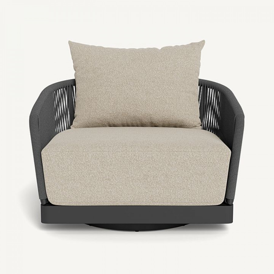 Harbour Hamilton Swivel Lounge Chair - Aluminum Asteroid / Siesta Taupe / Rope Dark Gray