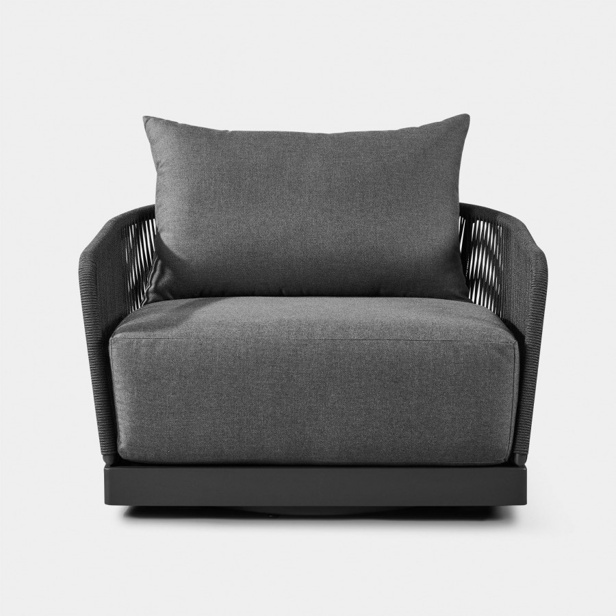 Harbour Hamilton Swivel Lounge Chair - Aluminum Taupe, Riviera Ivory, Rope Light Gray