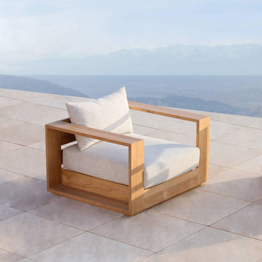 Harbour Hayman Teak Swivel Lounge Chair - Teak Natural, Copacabana Sand, Batyline White