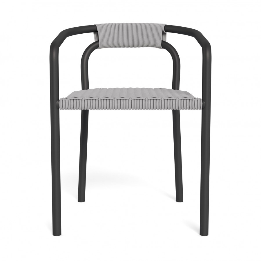 Harbour Leo Stacking Dining Chair - Aluminum Asteroid / Rope Light Gray
