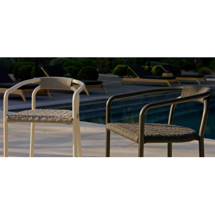 Harbour Leo Stacking Dining Chair - Aluminum Asteroid / Rope Light Gray