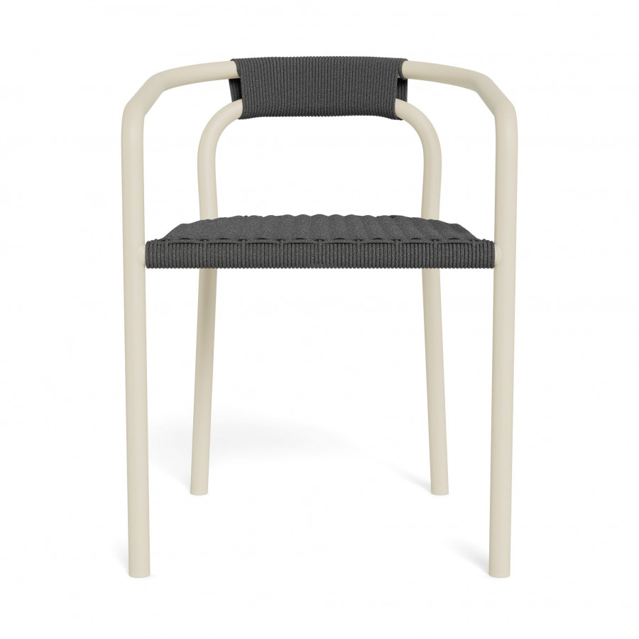 Harbour Leo Stacking Dining Chair - Aluminum Bone / Rope Dark Gray