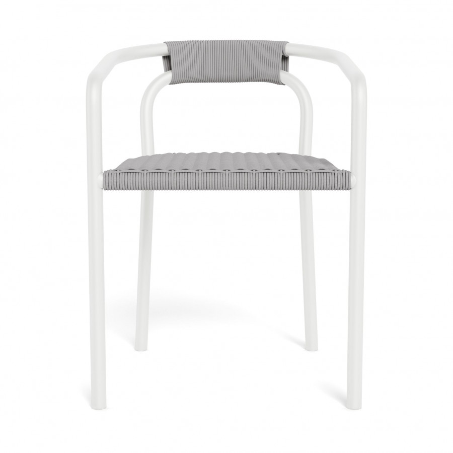 Harbour Leo Stacking Dining Chair - Aluminum White / Rope Light Gray