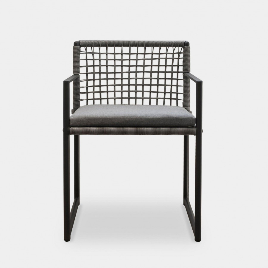 Harbour Loop Dining Chair - Aluminum Asteroid, Copacabana Sand, Wicker Gray