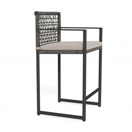 Harbour Loop Counter Stool - Aluminum Asteroid / Panama Marble / Wicker Gray