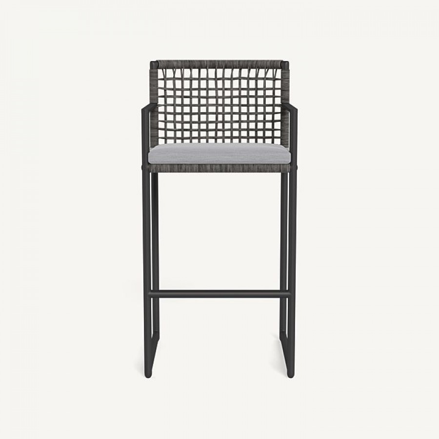 Harbour Loop Bar Stool - Aluminum Asteroid / Panama Cloud / Wicker Gray