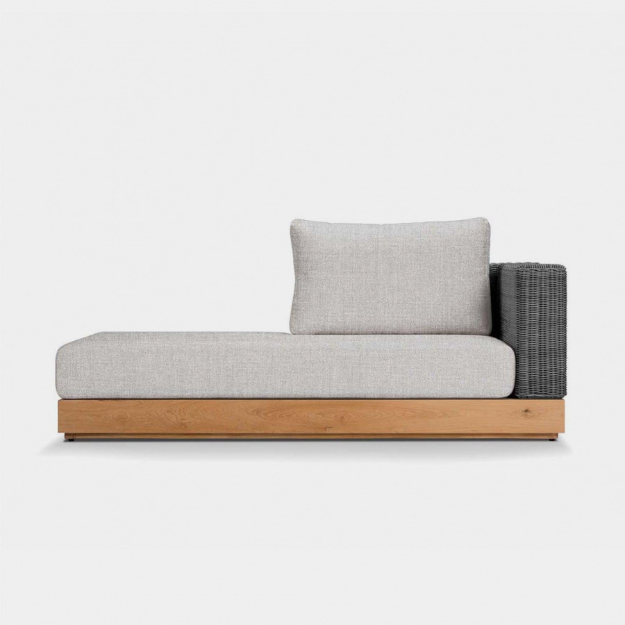 Harbour Malabar Chaise Left - Teak Natural, Panama Cloud, Wicker Gray
