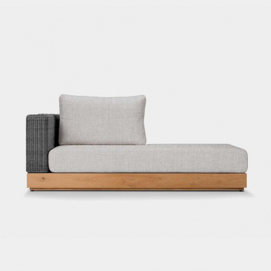 Harbour Malabar Chaise Right - Teak Natural, Lisos Piedra, Wicker Gray