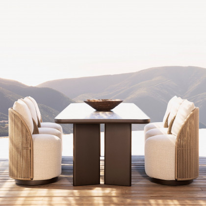 Harbour Milan Swivel Dining Chair - Aluminum Bronze, Panama Blanco, Twisted Rope Dune